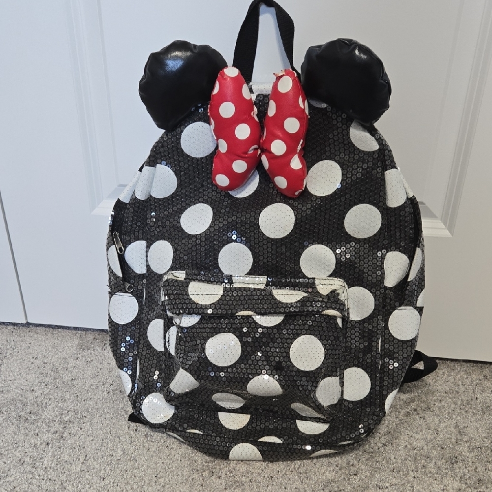 Disney Black and White Polka Dot Backpack with Red Bow